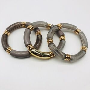 Stretch Stackable Gray and Gold Resin Bracelets